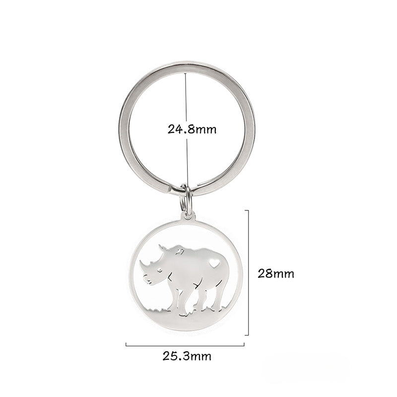 Wholesale Cartoon Simple Drawing Cute Ring Hollow Rhino Stainless Steel Keychain